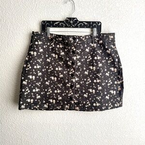 Floral Denim Black Skirt